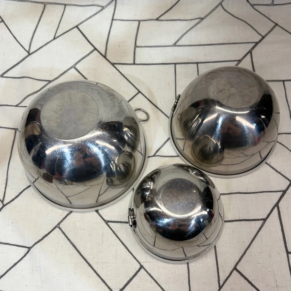 Revere Ware Mixing Bowl Set 3pc Silver Stainless Steel Nesting With Lids